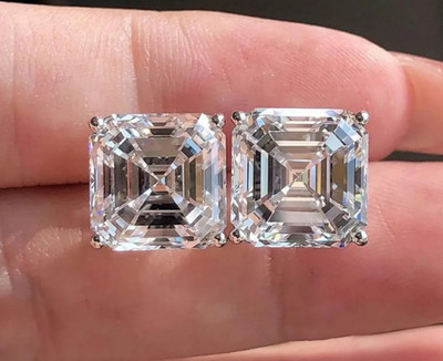 5.00 Ct ASSCHER -Cut EF/VS1 Lab Grown Diamond Prong Stud Earring 14k White Gold