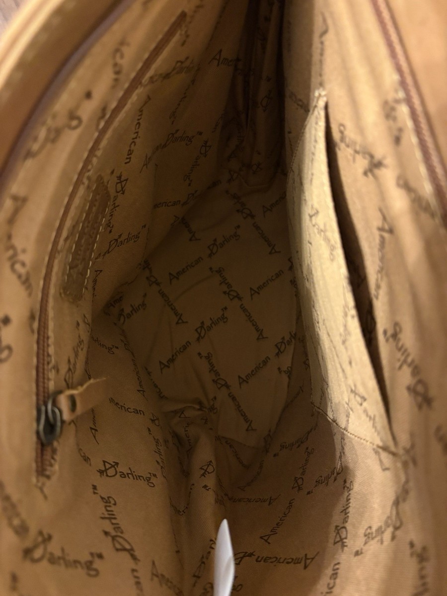 American Darling Western Tooled Fringe Tote Bag Brown/White Zip View 5