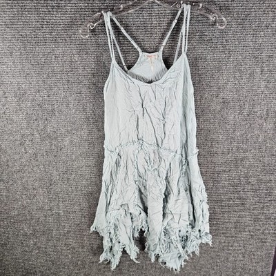Intimately Free People Slip Dress XS Teal Tattered Up Shred Fairy Whimsy Goth