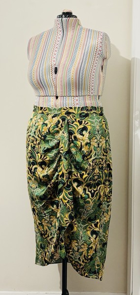 City Chic Plus Size S 16 Midi Skirt Green Black Satin Party Evening