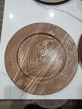 Koyal Wood Grain Decorative Charger Plates Farmhouse Style Set Of 2