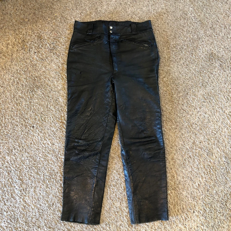 Винтажный 50-х 60-х Harley Davidson кожаные брюки черный 34 мотоциклиста рокабилли винтажный - Изображение 2 из 4