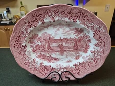 J. & G. Meakin Romantic England Vintage Ightham Mote Kent Platter Red White 12"