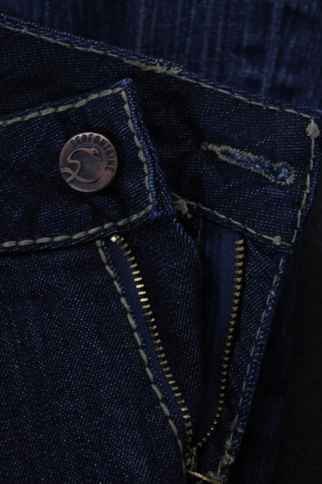 Женские узкие джинсы из хлопка Serfontaine темная стирка с манжетами синие размер 25 - Изображение 4 из 4