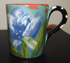 Vintage Hand Painted Ceramic Coffee Mug Floral Design Dotted Handle Signed Base — photo 2