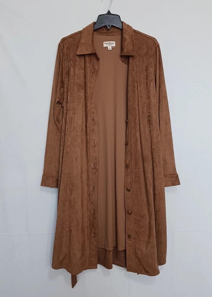 Vestido Norm Thompson Mujer Marrón Azúcar Talla PXL Imitación Gamuza Invierno Otoño Forrado Cinturón Foto 4 de 4