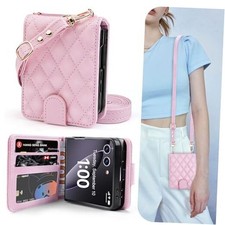 Compatible with Samsung Galaxy Z Flip7 Crossbody Wallet Case with Card Pink
