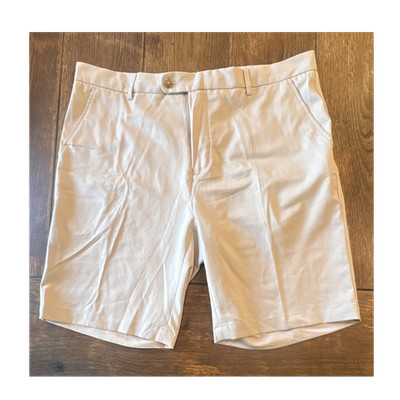 J. McLaughlin Men s Beige Solid Bermuda Shorts Polyester Flat Front Button