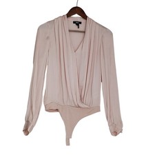 Paige Surplice V Neck Bodysuit Cream Tan Long Sleeve Womens S NWOT 178