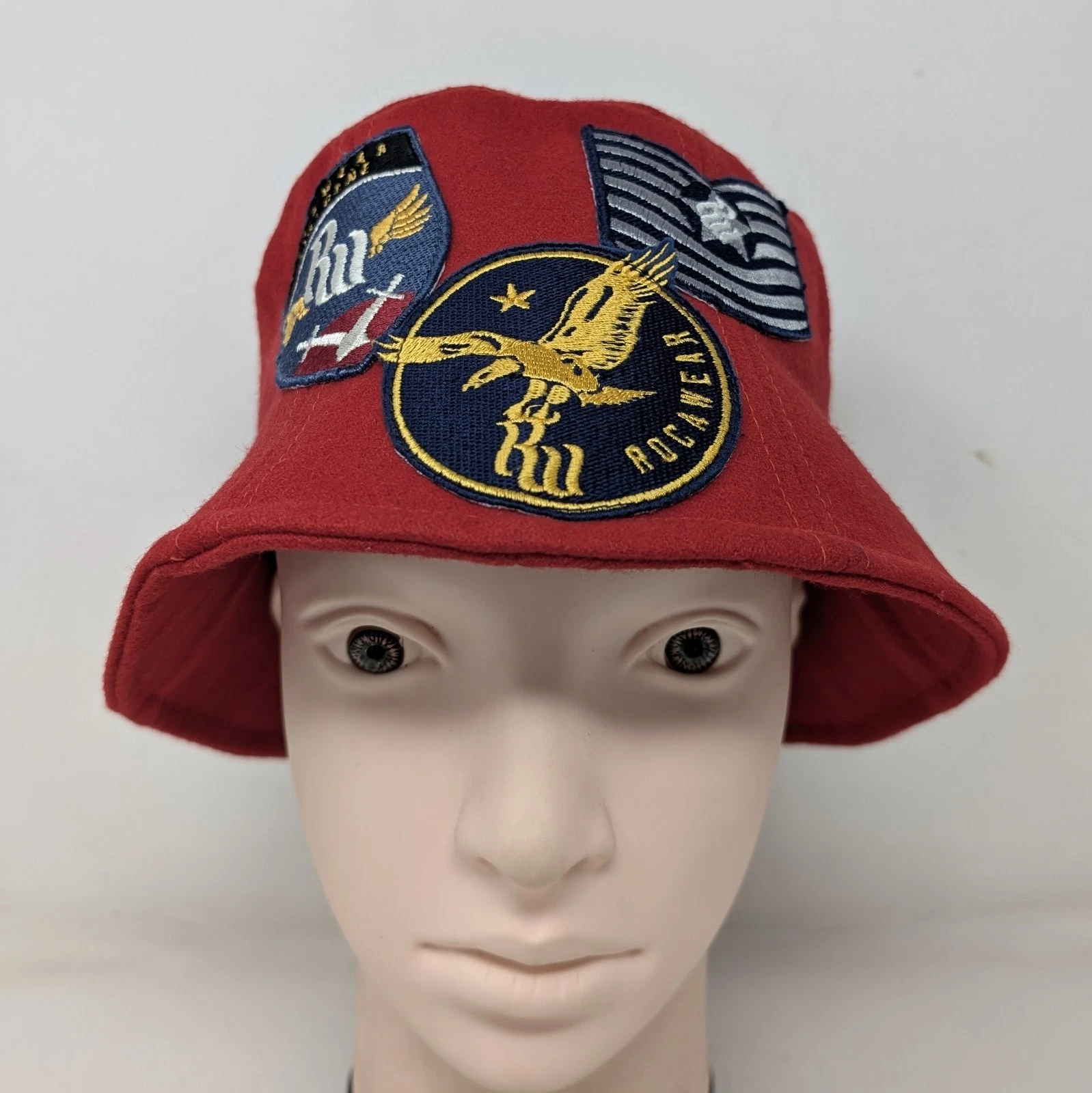Y2K Rocawear Red Wool and Viscose Bucket Hat With Patches Airborne Floppy Felt