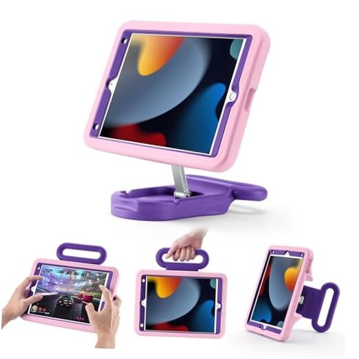 Durable Pink & Purple Kids iPad 7th/8th/9th Gen 10.2 Case with Adjustable Stand