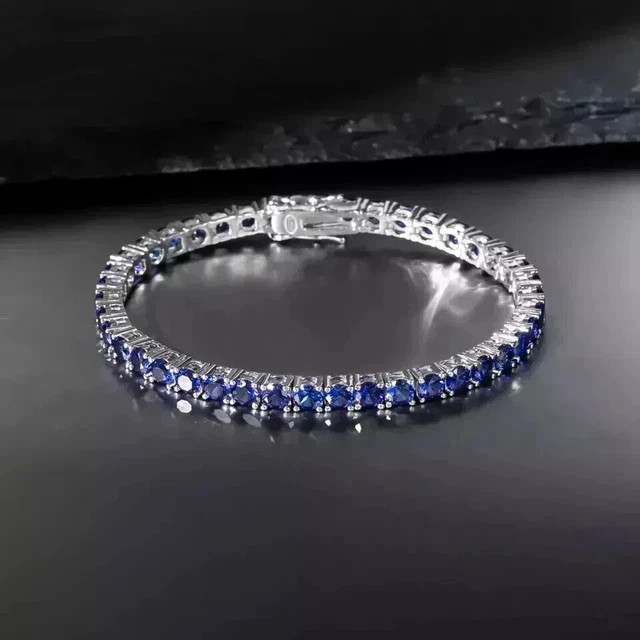 4mm Round Cut Lab Created Sapphire Tennis Bracelet 14K White Gold Finish Women'