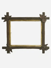 1880s Black-Forest Picture Frame Made of Wood Hand Carved Gilt Interior 13 X 15