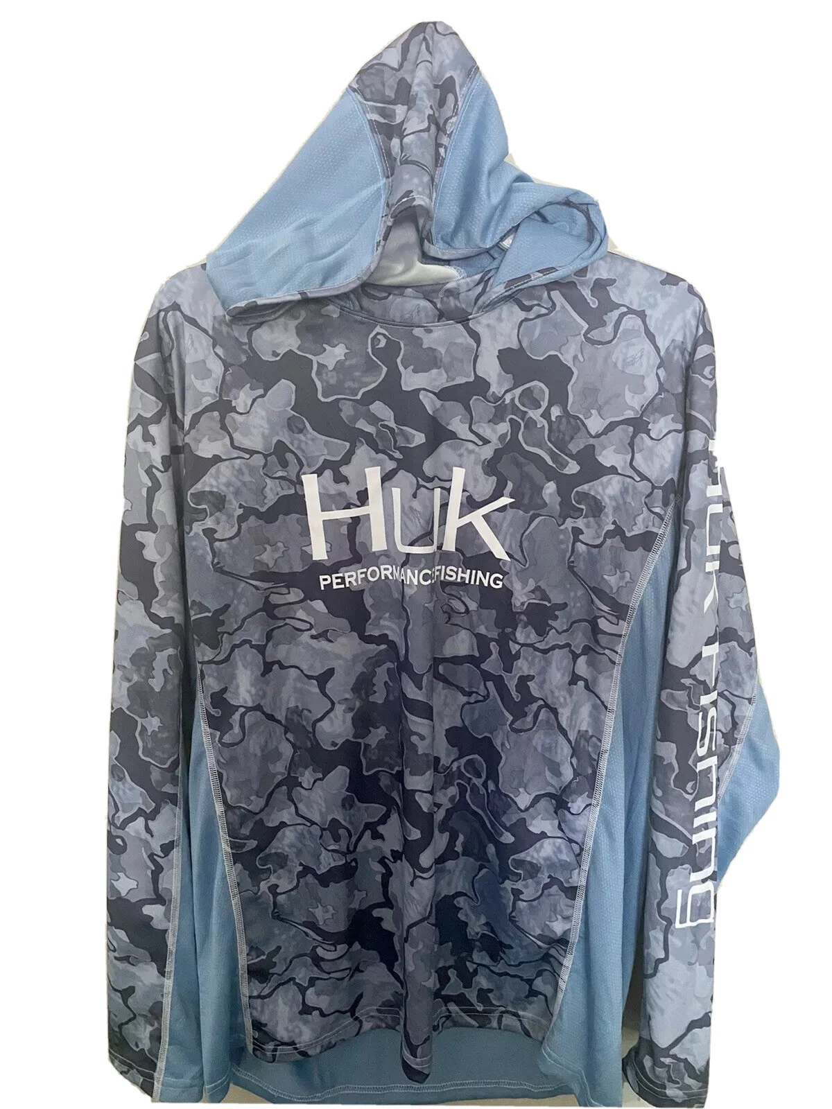 HUK Performance Fishing Hoodie Icon X Current Camo Hooded Sleeved Shirt- Size L
