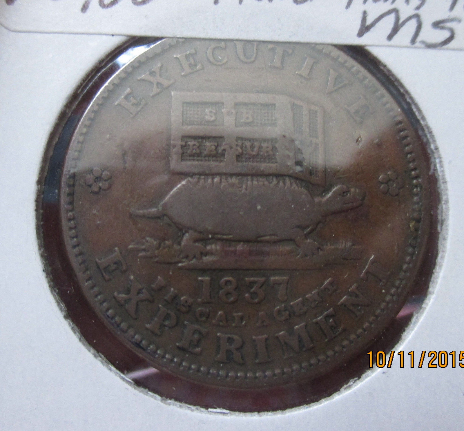 1837 HARD TIMES TOKEN -TURTLE AND HORSE HT A33 