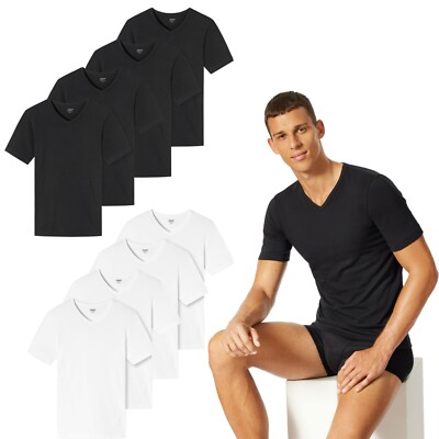 UNCOVER by SCHIESSER Herren T-Shirt mit V-Neck weiß schwarz M bis 3XL | 4er Pack