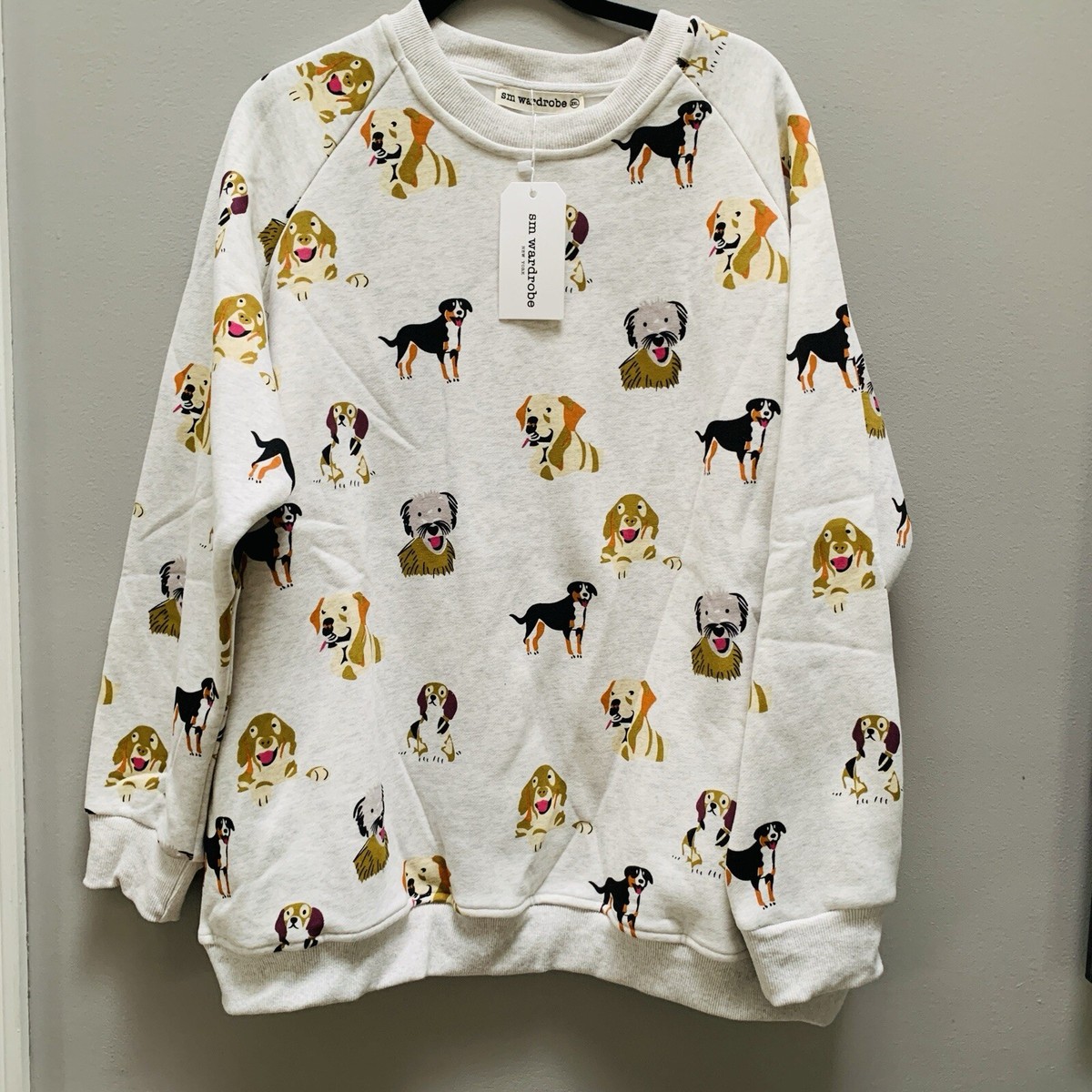 トップス vintage schipperke dog sweat SM Wardrobe Top Sweatshirt 2XL Cream Dog Print Pullover NWT