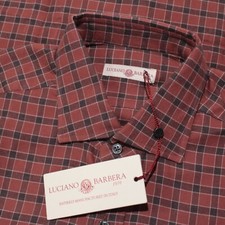 Luciano Barbera NWT Casual Button Down Shirt Size M in Clay Orange/Multi Check