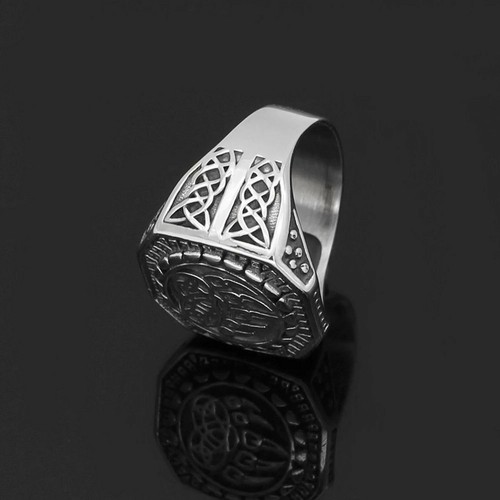 Viking Bear Claw Ring Silver Stainless Steel Nordic Celtic Knot Signet Band - Picture 3 of 4