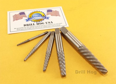 5 Pc Spiral Easy Out Set Round Screw Extractor Set Drill Hog  Lifetime Warranty