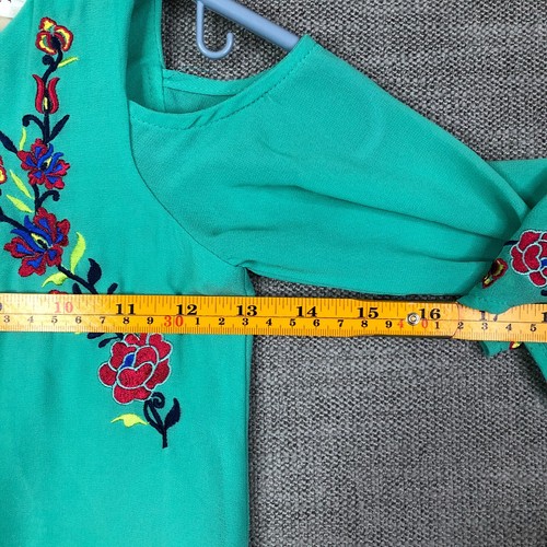 Camicia senza parole vestito bambina 5 verde ricamato floreale hippie spalle fredde - Foto 4 di 10