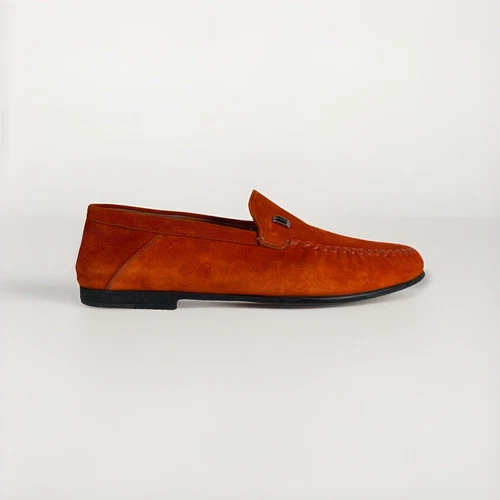 $700 Bally Cristian Orange Suede Loafers Size US 11, EU 44 Made in Switzerland