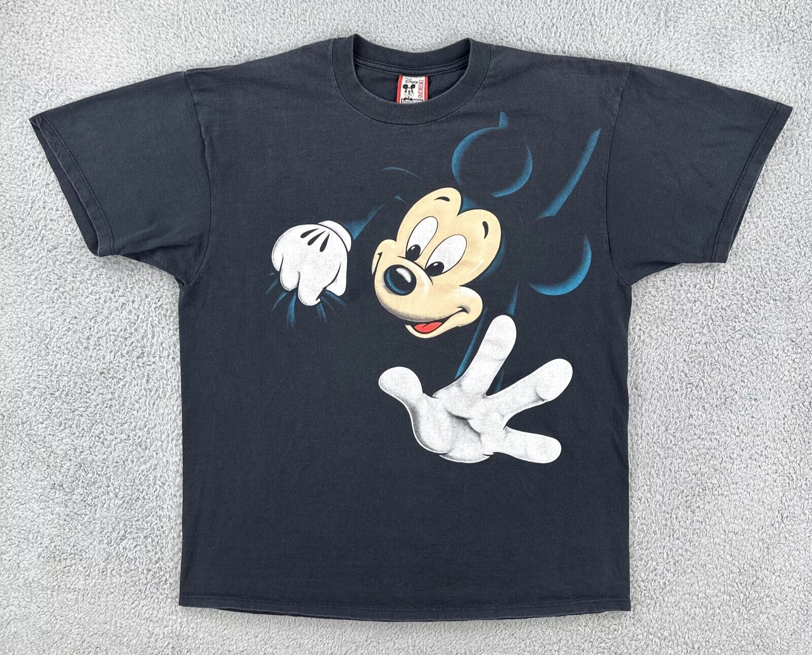 Vintage Disney Designs 90s XL Faded Black Double Sided Big Mickey Graphic Print