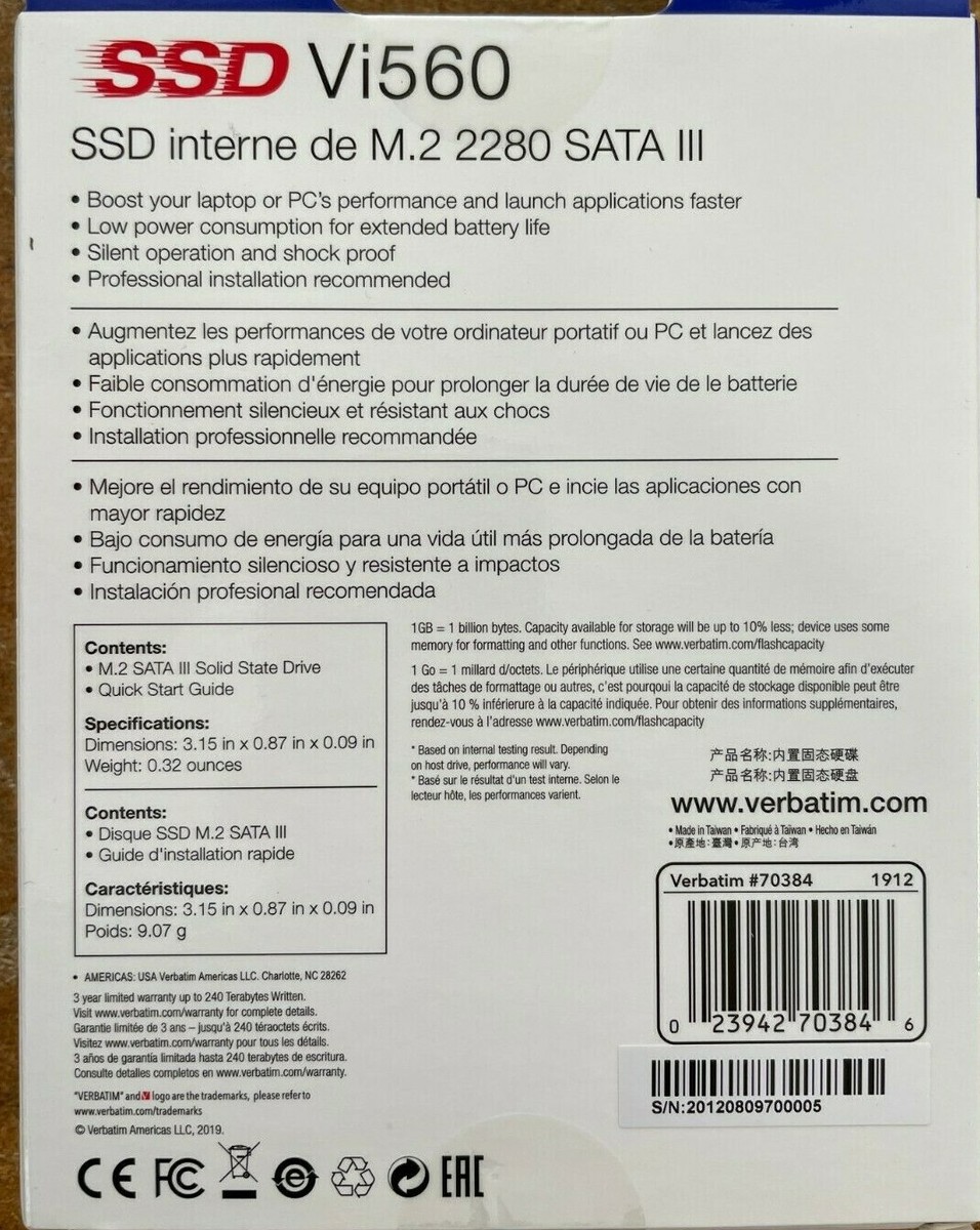 SSD Verbatim Vi560 M.2 512 GB - Velocità Fino A 560 MB/s, Perfetto Per PC E Laptop