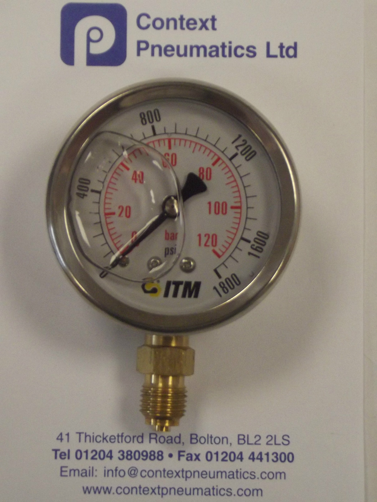 0-1800 PSI Pressure Gauge Glycerine Filled 63mm 0.120 Bar Pressure 1/4 Bottom