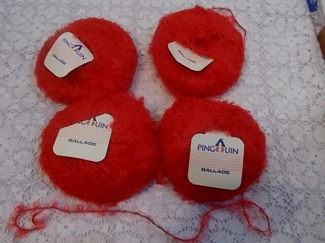LOT OF 4 PINGOUIN "BALLADE" MOHAIR/NYLON BOUCLE LOOP YARN-1 3/4 OZ-FRANCE-RED - product detail image 1