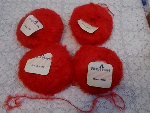 LOT OF 4 PINGOUIN "BALLADE" MOHAIR/NYLON BOUCLE LOOP YARN-1 3/4 OZ-FRANCE-RED video thumbnail