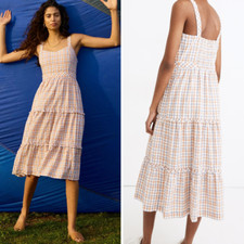 NEW Madewell Gingham Sweetheart Ruffle-Tiered Midi Dress, 14