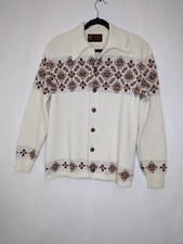 Vintage Jersild Acrylic Winter Cardigan Sweater Mens Medium Fair Isle