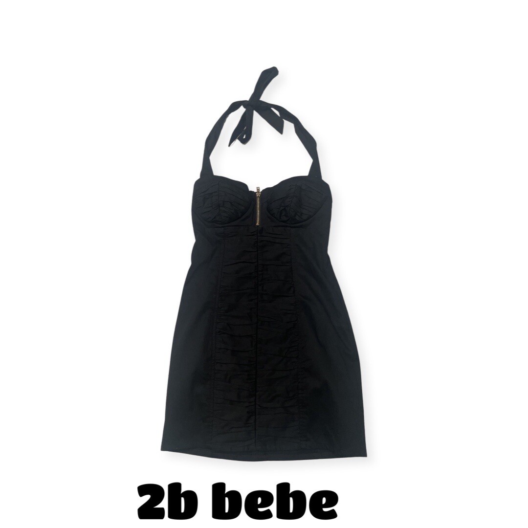 2b Bebe black mini ruched bodice halter dress XS
