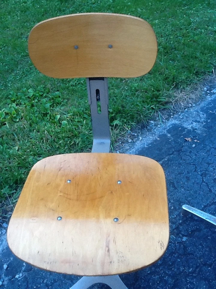 3 taburetes de madera/metal Garrett Tubular Products 1984 de colección - asiento ajustable 360 - muy buenos Foto 3 de 4