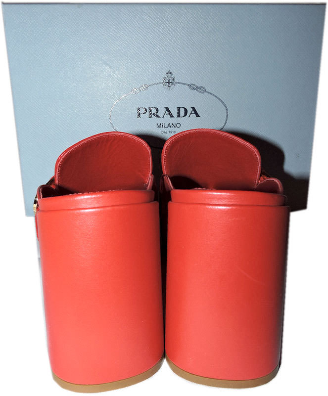 Prada Sandals Kiltie Fringe Mules Buckle Slide Block Heel Shoe RED