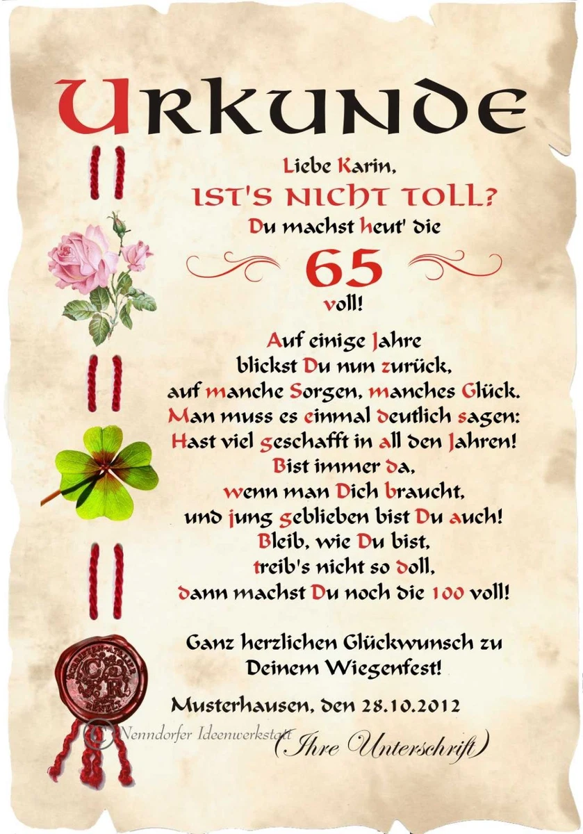 Urkunde 65. Geburtstag DIN A4 G3 | eBay