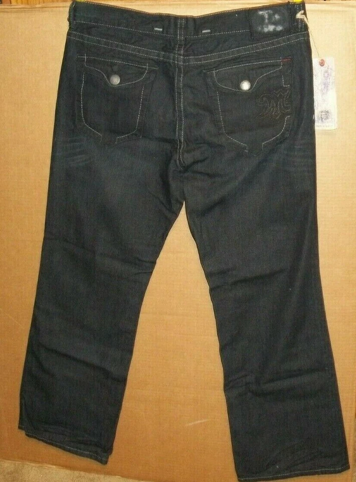 NOVO JEANS MEK TAMANHO 42 x 34 Novo com etiquetas denim Genebra boot cut preto botão mosca - Imagem 2 de 3