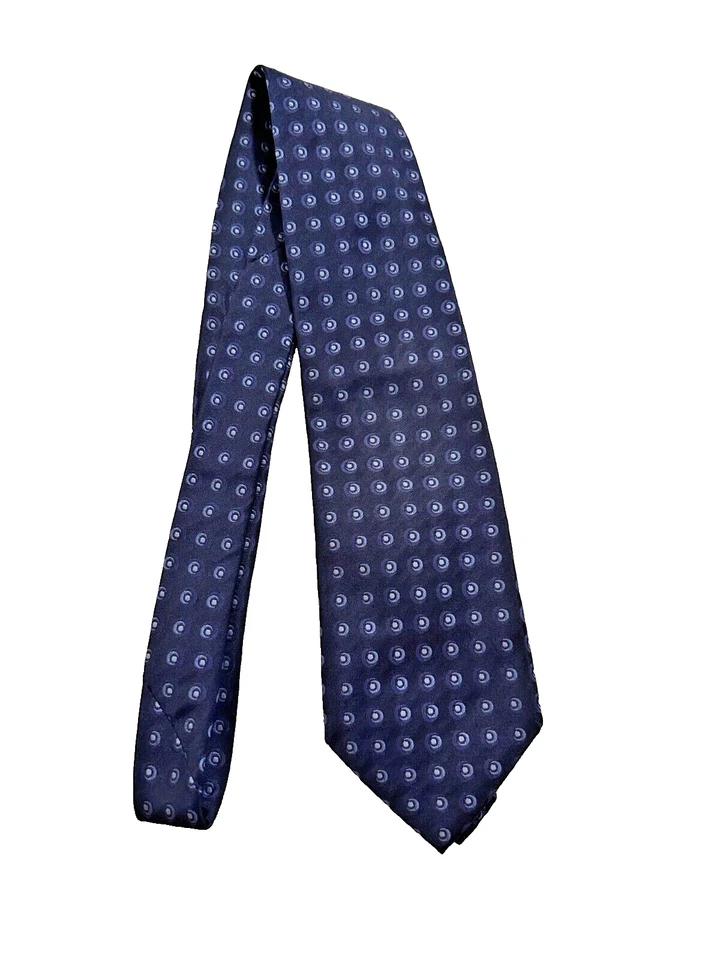 Corbata de seda Boss Hugo Boss azul marino foulard círculos geométricos hecha en Italia Foto 2 de 4