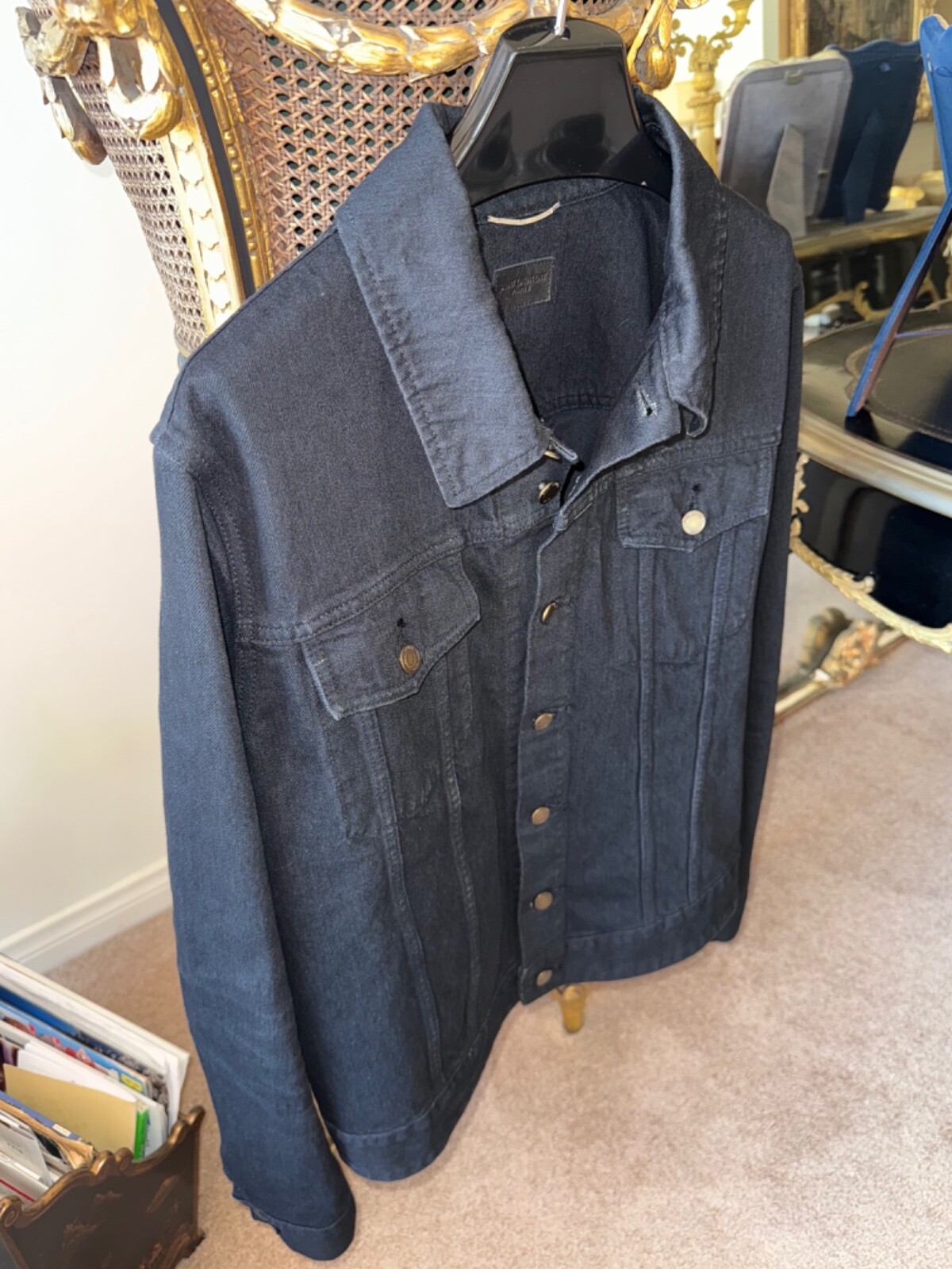 Cappotto giacca denim nero uomo SAINT LAURENT * taglia L XL * vendita al dettaglio $1300