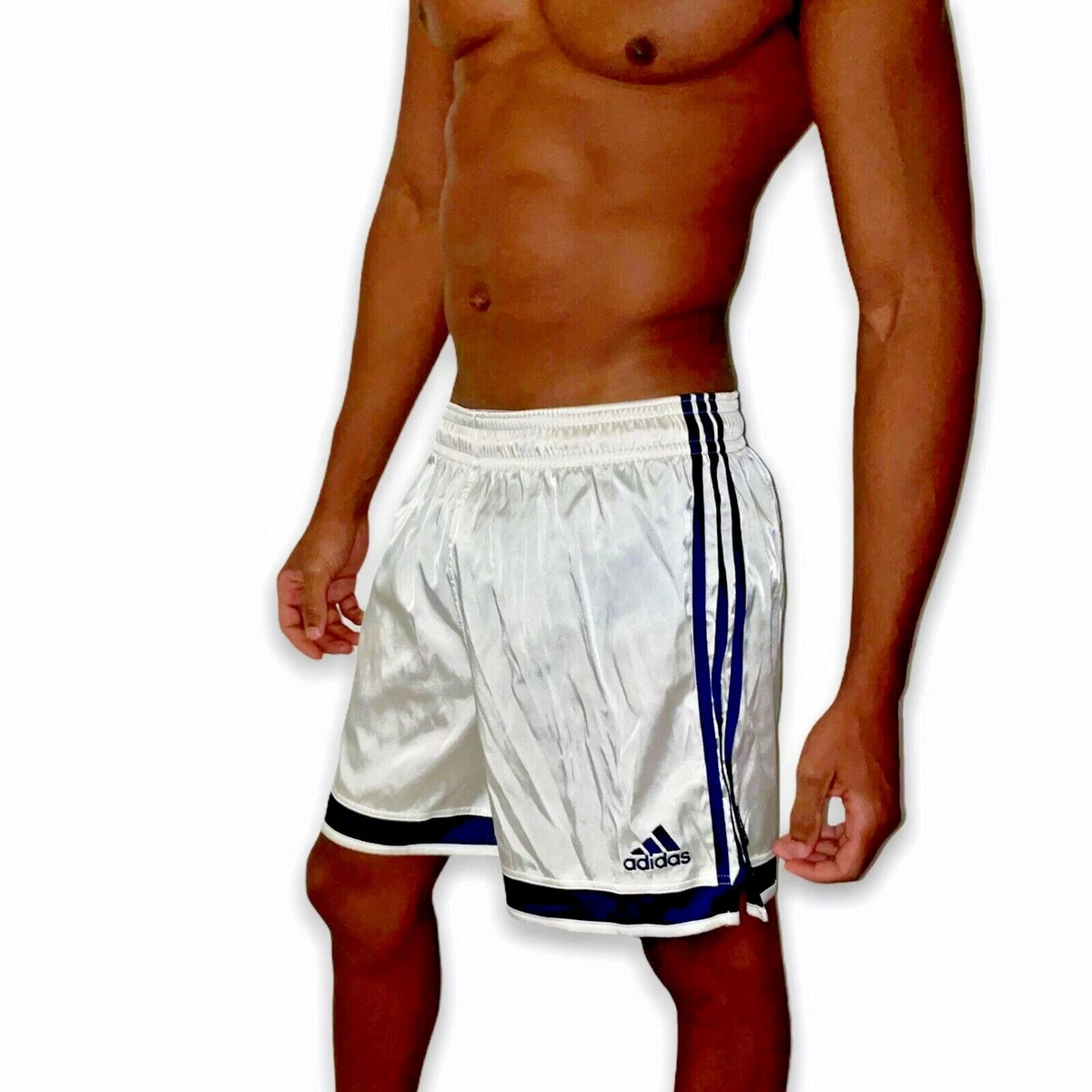 Super Rare 90s Blue Glanz Soccer Vigo Nylon Adidas White Shorts | Med Satin eBay