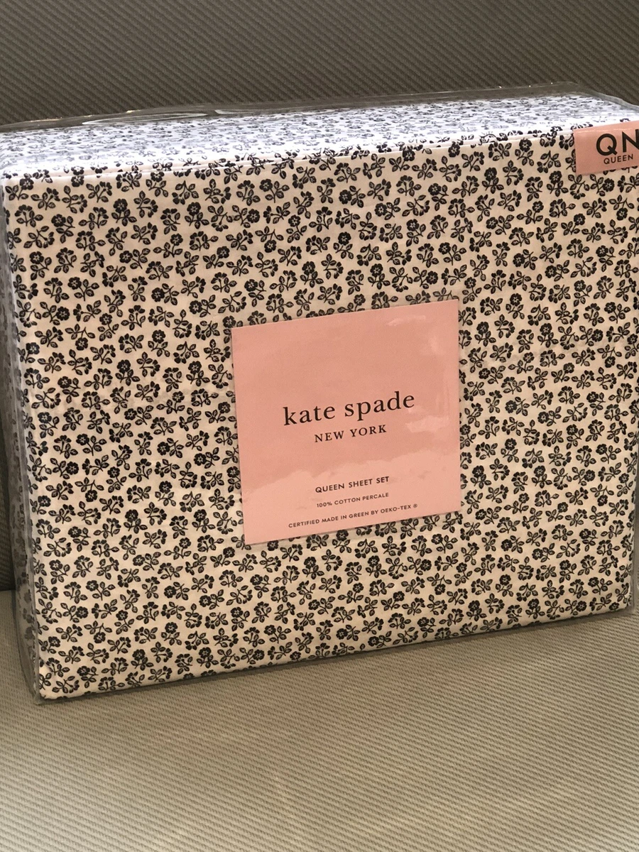 KATE SPADE BLACK WHITE FLORAL QUEEN SHEET SET FRENCH COUNTRY