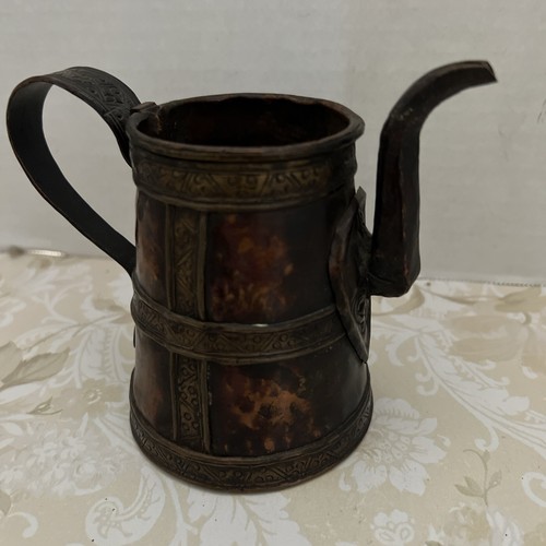 Ornate Brass Ritual Vessel 4” Hand Forged Nepal Handle Spout Vintage - Picture 11 of 11