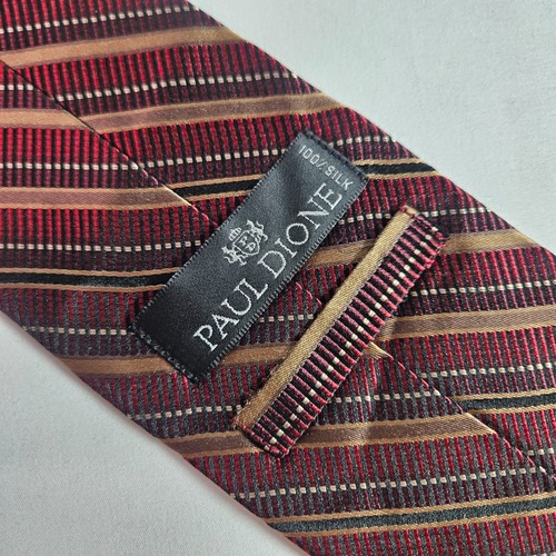 Paul Dione 100% Silk Tie Red Gold Stripes 3.75" x 59" - Picture 4 of 8
