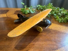 Antique Wyandotte Pressed Steel Toy Airplane 18" WingSpan W/Wheels And Propeller