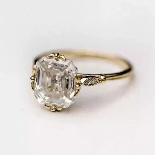 Art Deco Style 3.5Ct Asscher Cut Lab Created Diamond 14K Gold FN Engagement Ring