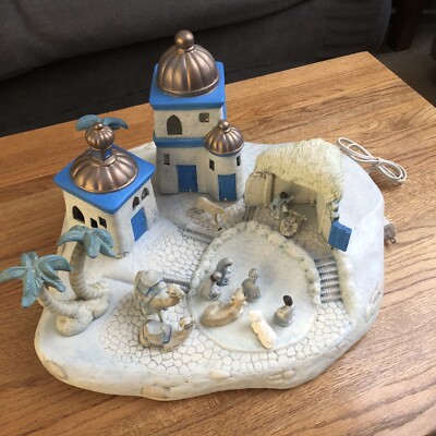 Vintage SCIOTO 1983 Mold Nativity Set Scene Ceramic 16 Pieces Blue Missing Mary