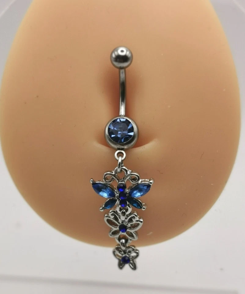 Piercing Ombelico Curve Acciaio Banana ciondolo farfalle Donna Ragazza sexy - Immagine 2 di 3