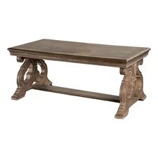 Gia Coffee Table- 52 Inch Rectangular Top- Carved Details- Brown Solid Wood