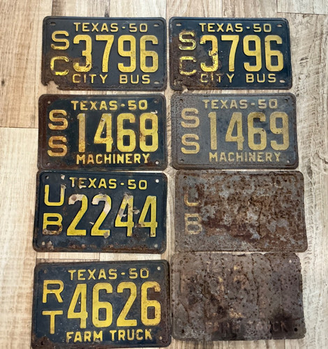 1950 TEXAS LICENSE PLATE COLLECTORS Set of 8 plates Pub decor